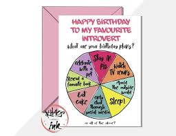Introvert Funny Happy Birthday Card My Favourite Best Friend Birthday Plans Pie Chart Husband Boyfriend Girlfriend Wife Stay In Pjs