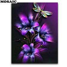 Diamond painting kit is easy to realize classic works of art,you will enjoy the pleasure of. Flower Dragonfly Diy Diamond Painting Cross Stitch Kits Purple Lily 5d Diamonds Embroidery Home Decor Full Mosaic Pattern Sale Diamond Painting Cross Stitch Aliexpress