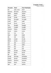 English Worksheets Irregular Verbs Present Past Past