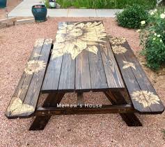 How To Stain A Lowe S Picnic Table Makeover Memaw S Way Diy Picnic Table Makeover Painted Picnic Tables Table Makeover