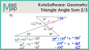 Solve for the missing angle. Kutasoftware Geometry Triangle Angle Sum Part 2 Youtube