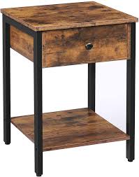 Amazonsmile Hoobro Nightstand 2 Tier End Table Industrial Side Table With Drawer And Storage In 2020 Industrial Side Table Wood Accent Table Side Table With Drawer
