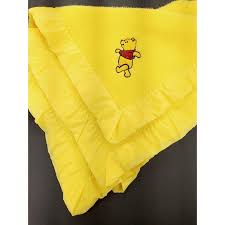 Winnie The Pooh Yellow Acrylic Baby Blanket Satin Trim Vintage Walt Disney Sears