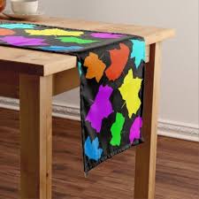 Fall Leaves Rainbow Multicolor Art Black Custom Short Table Runner In 2020 Baby Shower Table Decorations Fall Table Decor Thanksgiving Table Decorations