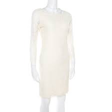 Diane Von Furstenberg Cream Long Sleeve Zarita Lace Dress S