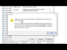 How To Fix Windows Defender Error 577 Windows Could Not Start The Windows Defender Service Youtube