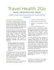 Besides helping with routine expenses, having health insurance removes some of the stress and anxiety that goes with handling a medical emergency. Wd 4 1homework 1 Docx Travel Health 2go Reason2go Health Information For Travelers Spring 2017 Health Risks And Precautions For International Course Hero