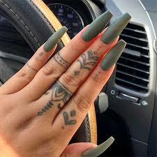 Green to white nail art with a pink pineapple. Olive Green Coffin Nails Matte Nail And Manicure Trends