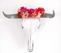 This would be perfect for a living room, girls room, and it would also make a one of a kind gift idea! I Like The Flower Crown Addition To The Steer Skull Pretty Feminine Steer Skull Decor Cow Skull Decor Skull Decor