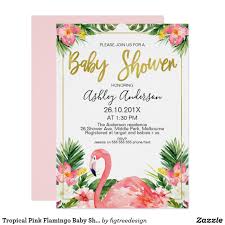 Tropical Pink Flamingo Baby Shower Invitation Flamingo Baby Shower Baby Shower Invitations Tropical Baby Shower Invitations