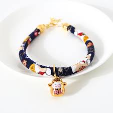 Lucky Cat Copper Bell Adjustable Pet Cat Dog Collar Necklace, Size:M  25-30cm(Navy Shiba