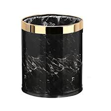 Kraftware™ sophisticates black wastebasket with metallic bands in polished gold brass. Amazon Com Trash Can Luxury Metal Waste Bin With Leather Cover Open Top Office Wastebasket Double Layer Round Shaped Black Marble W Gold Ring Home Kitchen
