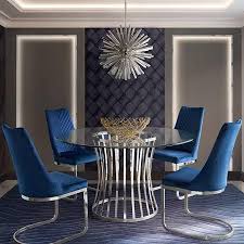 Vogue Set Of 4 Dining Chairs In Navy Blue Velvet With Polished Stainless Steel Base By Diamond Sofa Walmart Com Dining Chairs Steel Dining Chair Blue Velvet Dining Chairs