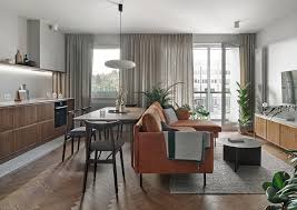Vintage or modern, the choice is yours. Open Living Room And Mid Century Modern Style Trendy Apartment In Gdansk 66 Sqm Photos Ideas Design