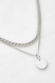 Disc Pendant Double Layer Chain Necklace Urban Outfitters Uk Layered Chain Necklace Layered Necklaces Silver Layered Chains