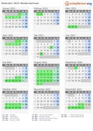 Kalender 2021 Ferien Niedersachsen Feiertage