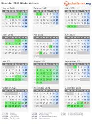 Durch die farbliche hervorhebung der feiertage, schulferien und. Kalender 2021 Ferien Niedersachsen Feiertage