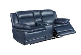 Destino midnight blue raf chaise power reclining sectional. Vista Blue Leather Reclining Console Loveseat Badcock More