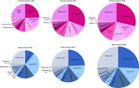 Pie Charts Of The Most Common Cancers In Women And Men In