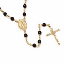 5 out of 5 stars. Black Beaded Rosary Necklace In Brass With 14k Gold Plate 26 Piercing Pagoda
