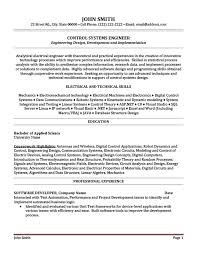 control systems engineer resume