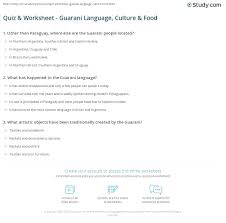 4251, language law, article 3). Quiz Worksheet Guarani Language Culture Food Study Com