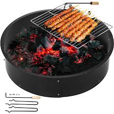 The fire pit uses gel fireplace fuel cans to achieve. 32 Diameter Fire Pit Ring Liner With Grill Metal Bbq Cooking Grate Party Ebay