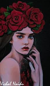 Red-Pink Woman Fine Art Scratch Pastel Painting & A Woman Fine Art Scratch  Canvas Painting A3 Vishal Naidu INDIA