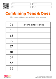 combining tens and ones place value worksheets for grade 1 kidpid