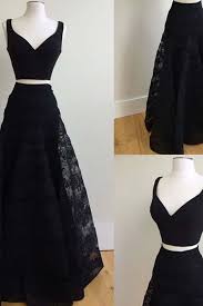 Cute Black Two Pieces Lace A Line Two Pieces Long Prom Dress Black Evening Dress Black Lace Prom Dress Evening Dresses Prom Prom Dresses Long Black