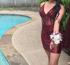 Pretty Little Thing Burgundy Strappy Sheer Panel Sequin Bodycon Plunge Dress Fashion Clothing Shoes Accessories Plunge Bodycon Dress Dresses Plunge Dress