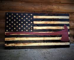 Thin Red Line Ax Wooden Flag Rustic Handmade Charred American Thin Red Line Fireman Ax Flag Appr Wooden Flag American Flag Wall Decor Rustic American Flag