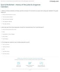 March trivia questions and answers are all about the things that are associated with march. Quiz Worksheet History Of The Julian Gregorian Calendars Study Com
