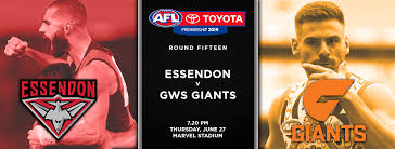 Watch gws giants match live and free. Game Day Round 15 Essendon V Gws Giants Marvel Stadium Thursday 27 6 19 7 20pm Aest Bigfooty