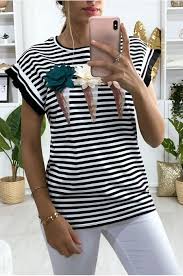Avec ses douces rayures blanches, cette espadrille marinière vous offre un joli contraste pour donner un coup de pep's à vos tenues estivales. T Shirt Mariniere Noir Et Blanc Avec Motif Glace