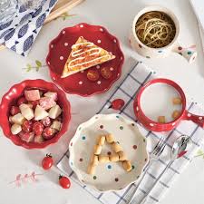 korean style ceramic plate glaze dot porcelain dinner plate salad bowl handle bowl set breakfast steak dessert tray sn in 2021 snacks dishes cute desserts dessert tray