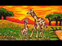 Cara Menggambar Jerapah Pemandangan Padang Rumput Savannah Youtube Jerapah Cara Menggambar Gambar Hewan