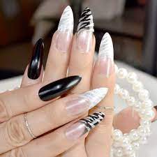 Red acrylic nails with white and gold. Extra Long Acrylic Nail Art Tips Classic Black White Zebra Design Sharp Stiletto Fake Nails Glitter Decorations Accessories Z749 Acrylic Nail Art Tips Nail Art Tipsfake Nails Glitter Aliexpress