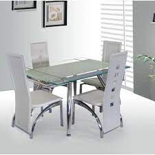Dining Table With Clear Bordered Tempered Glass Top Frame In A Chrome Finish Http Goo G Glass Dining Table Extendable Glass Dining Table Small Dining Table