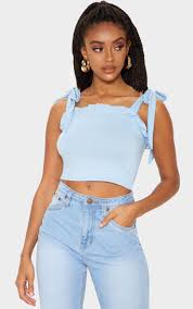 Baby Blue Jersey Tie Detail Crop Topsimple Crop Tops Can Go A Long Way In Any Wardrobe And We Are Crop Top Outfits Summer Crop Top Outfits Top Outfits