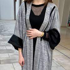 Check Print Abaya With Side Pocket Fashion Kimono Top Women S Top