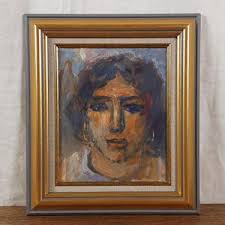 Mid-century Female Portrait Drawing, Original Ink