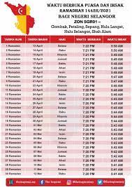 Waktu berbuka puasa serta waktu imsak negeri selangor tahun 2021/ 1442h. Jadual Waktu Berbuka Puasa Dan Imsak Negeri Selangor 2021