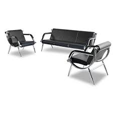 Borelax 3pcs Office Reception Chair Set Black Pu Leather Waiting Room Bench Visitor Guest Sofa Office Reception Chair Leather Sofa Set Reception Chair