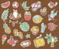 This vibrant color design is great for a beach vacation. Vector Cute Doodle Collection Of Summer Stickers The Sea Vacation Royalty Free Cliparts Vectors And Stock Illustration Image 79414226