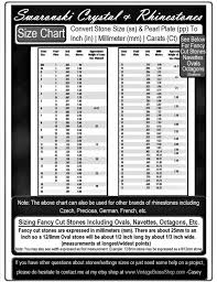 free chart to convert swarovski crystal and rhinestone faceted stone size ss pearl plate pp to inches in millimeters mm carats ct tutorial