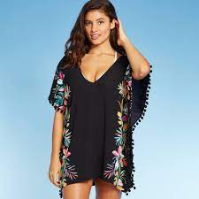 Women S Pom Pom Trim Kaftan Cover Up Xhilaration Black Floral Print L Women S Size Large Simple Outfits Curvy Outfits Leggings Fashion