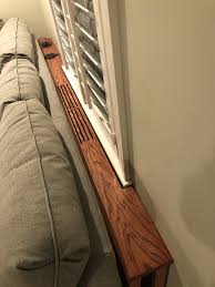 Made A Sofa Table To Help Vent The Radiator Behind The Couch Added A Power Outlet With Usb Power And A Wireless C Sofa Table Diy Sofa Table Table Behind Couch