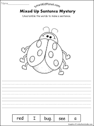 Ladybug Mixed Up Sentence Writing Smart Kid Planet Kindergarten Worksheets Kindergarten Worksheets Printable Letter Worksheets Kindergarten