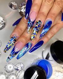 Different Pose Of These Want To Learn How To Do N A I L S Sign Up For My Valentino Class On May 27th Confetti Nails Pretty Nails Blue Acrylic Nails